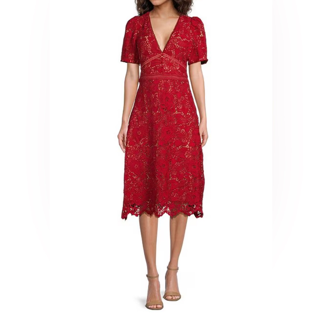Nwt Adelyn Rae Women's Size M Red Rhana Open Back Lace Midi Dress